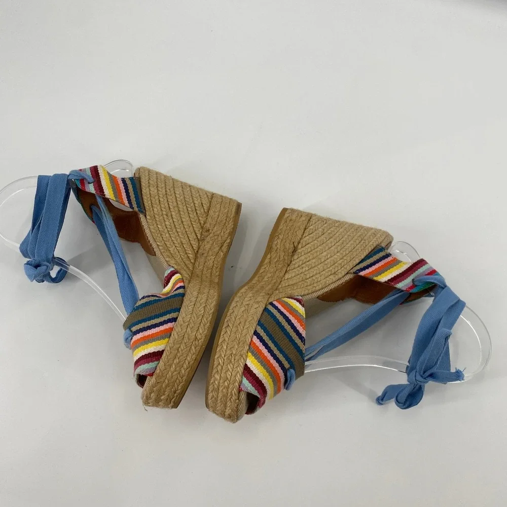 Penelope Chilvers‎ Espadrille Wedge Sandals Women 36 Multicolor Striped Lace Up